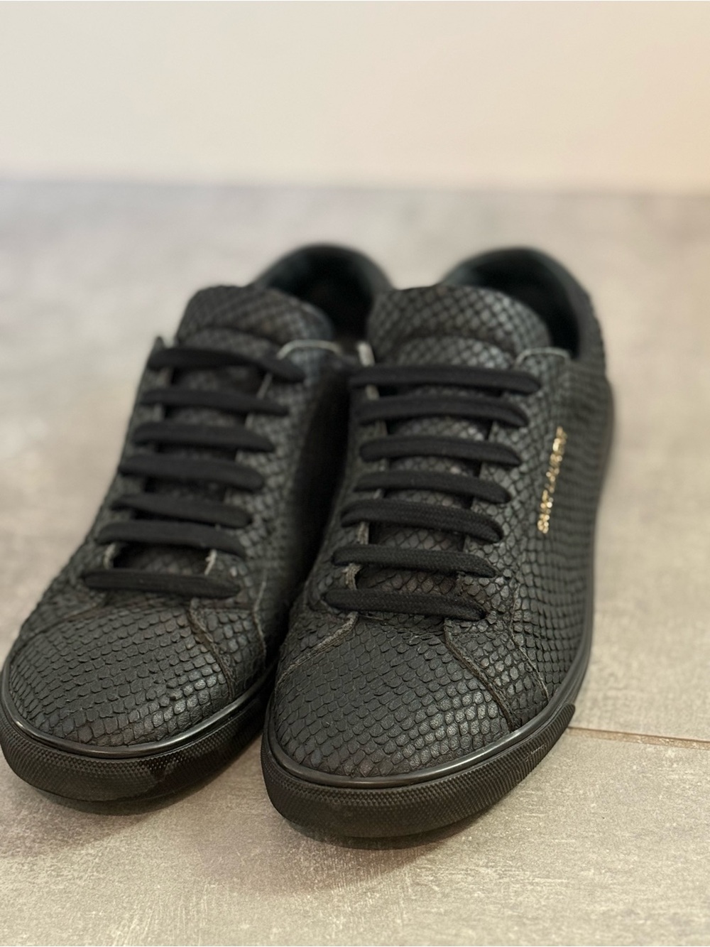 Saint Laurent Andy snake-effect leather low-top sneakers